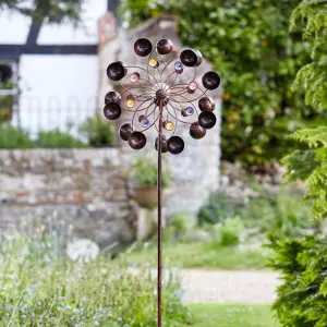 Venti Wind Spinner with Solar Powered Crackle Ball - Outdoor Garden Rustic Effect Decoration with Multicoloured LED Light - H130cm