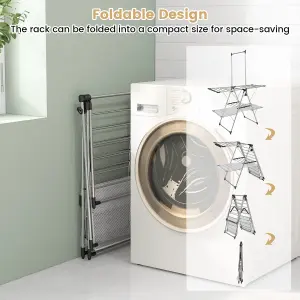 COSTWAY Foldable Laundry Drying Rack Stainless Steel Laundry Drying Stand w/ Shoe Hook