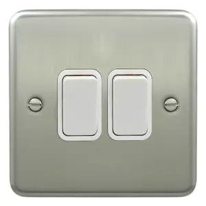 Deta 1904SCW Light Switch 10 Amp 2 Gang 2 Way 10 Amp Satin Chrome / White Insert