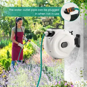 Costway Portable Hose Reel 20+2m Wall Mounted Hose Reel Retractable Auto Rewind Watering