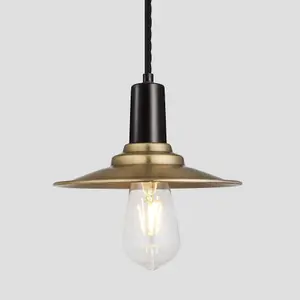 Industville Sleek Flat Pendant, 8 Inch, Brass, Black Holder