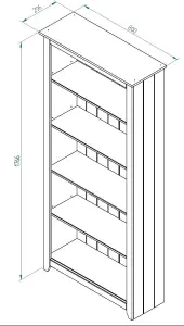 White tall 5 shelf bookcase, Capri range