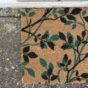 Green & Black Leaf Print Indoor & Outdoor Coir Doormat