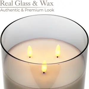 Flameless LED Candle Remote Control 3 Wick Smoked Glass Jar Real Wax Christow