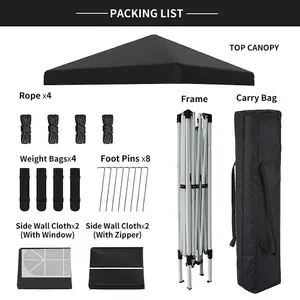 SunDaze Garden Pop Up Gazebo Party Tent Camping Marquee Canopy with 4 Sidewalls Carrying Bag Black 2x2M