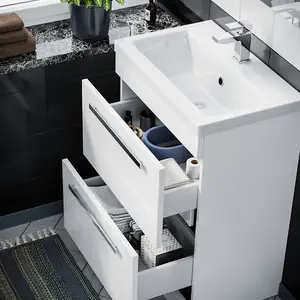 Nes Home 600mm Floorstanding 2 Drawer Vanity Basin Unit & Rimless Close Coupled Toilet White