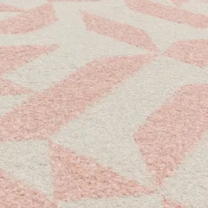 Pink Shapes Abstract Funky Modern Geometric Easy to clean Rug for Dining Room-200cm X 290cm