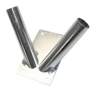 Double Flag Pole Holder - Wall Mounted Flag Pole Bracket, Galvanised (Silver), Rust and Weather Resistant, Heavy Duty