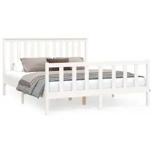 Berkfield Bed Frame with Headboard White 150x200 cm Solid Wood Pine King Size