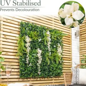 Artificial Living Wall Panels Wisteria Green Plant Foliage Indoor Outdoor 1m x 1m - White