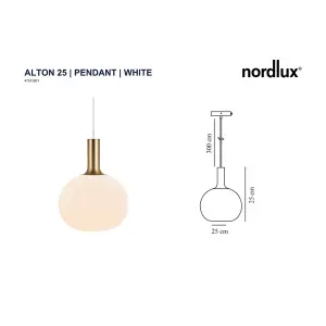 Nordlux Alton 25 Indoor Living Dining Glass Pendant Ceiling Light in White (Diam) 25cm