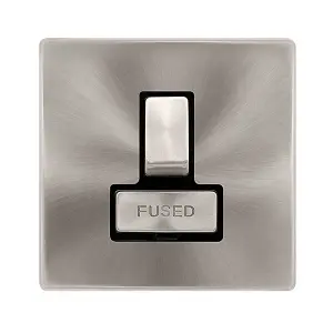 Brushed Steel Screwless Plate 13A Fused Ingot Connection Unit Switched - Black Trim - SE Home