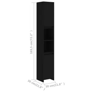 Berkfield Bathroom Cabinet Black 30x30x183.5 cm Engineered Wood