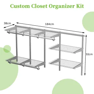 Costway Custom Wall-mounted Cloth Rail Closet w/ Shelves & Rods