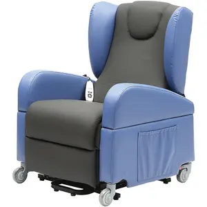 Dual Motor Rise and Recline Lounge Chair - Wipe Clean PU Fabric Black and Blue