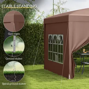 Outsunny 3x3 m Pop Up Gazebo Party Tent Canopy Marquee with Storage Bag Coffee