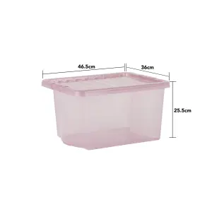 Wham Crystal 5x 28L Plastic Storage Boxes with Lids. Small Size, Strong . Made in the UK Tint Dusky Orchid