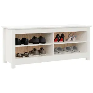 Berkfield Shoe Bench White 110x38x45.5 cm Solid Wood Pine