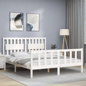 Berkfield Bed Frame with Headboard White 160x200 cm Solid Wood