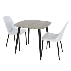 Core Products Aspen Grey Oak Effect 80cm Square Dining Table with 2 White Plastic Duo Design Chairs