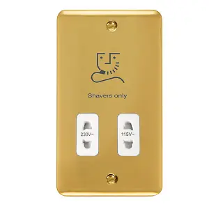 Curved Polished Brass Shaver Socket 115v/230v - White Trim - SE Home