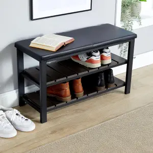 Home Source Spalding Black Metal PU Upholstered Shoe Bench