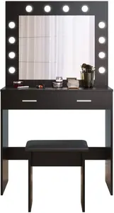 Thurston Dressing Table With Mirror Hashtag Home Colour: Black