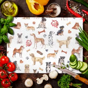 Textured Glass Chopping Board Dogs Design - Large