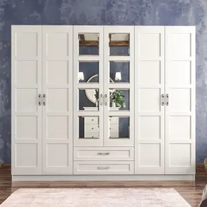 VISTA 6 Door 2 Drawer Mirrored White Wardrobe