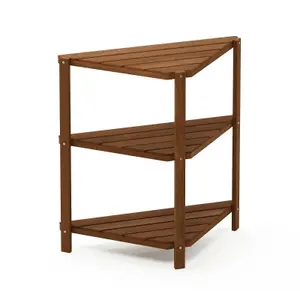 Furinno Tioman Hardwood 3-Tier Corner Shelf in Teak Oil, Natural