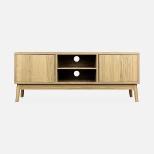 sweeek. 120cm TV stand with wood effect and 2 doors Dune Natural 120x39x48 cm