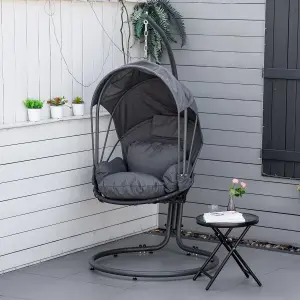 Outsunny Hanging Egg Chair Swing Hammock Chair w/ Stand Retractable Canopy Grey