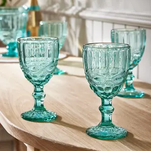 Set of 12 Vintage Luxury Turquoise Drinking Wine Glass Wine Goblets 350ml