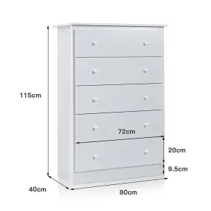 Costway 5 Drawer Dresser Modern Chest of Drawers 115cm Wooden Storage Organizer