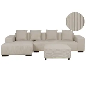 Corner Sofa with Ottoman LUNGO Beige Corduroy Right Hand