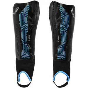 L - Football Shin Pads & Ankle Guards BLACK/CYAN High Impact Slip On Leg Cover