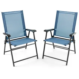 Costway Set of 2 Patio Folding Dining Chairs Outdoor Portable Sling Back Chairs