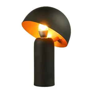 Modern Black Mushroom Table Lamp with Tilted Gold Inner Shade and Fabric Cable