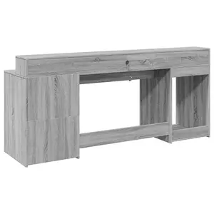 Berkfield Desk with LED Lights Grey Sonoma 200x55x91 cm Engineered Wood