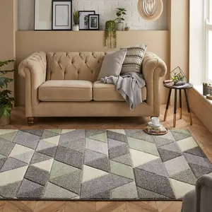 Modern Green Geometric Easy to Clean Rug for Dining Room-200cm X 285cm