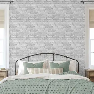 White and Silver Rustic Brick Effect Wallpaper Windsor Wallcoverings FD41488