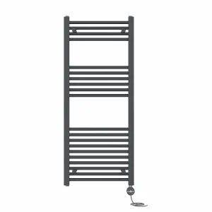 Right Radiators Prefilled Thermostatic Electric Heated Towel Rail Straight Ladder Warmer Rads - Anthracite 1200x500 mm