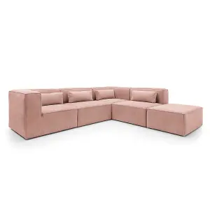 Doris Modular Extended Corner Sofa in Pink Cord Chenille