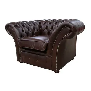 Chesterfield Club Chair New England Dark Brown Leather In Balmoral Style