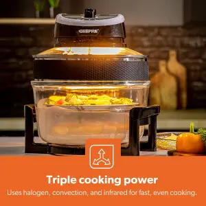 Geepas 1400W Turbo Halogen Oven 17L, 60min Timer, Adjustable Temperature Control, Self Clean Function & Low Fat Air Fryer