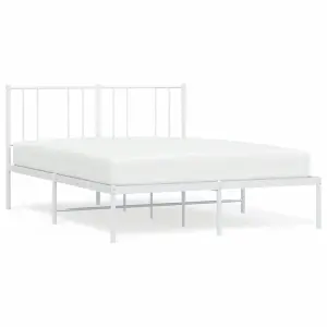 Berkfield Metal Bed Frame with Headboard White 120x190 cm 4FT Small Double