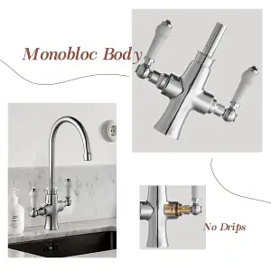 Victoria Kitchen Sink Taps Chrome Brass Faucet Lever Kitchen Mixer Taps  Ceramic Deco Handle 360 Swivel Neck