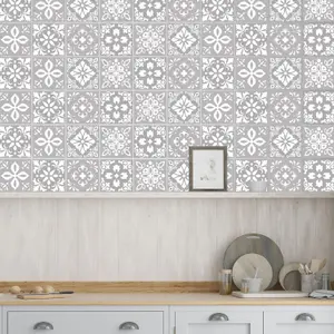 24 Pieces 15x15cm Andalu Light Grey Cement Spanish Wall Tile Sticker Set Tile Stickers