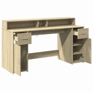 Berkfield Desk with LED Lights Sonoma Oak 160x55x91 cm Engineered Wood