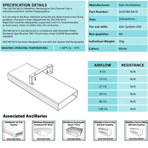 Kair 90 Degree Vertical Elbow Bend 204mm x 60mm - 8 x 2 inch Rectangular Plastic Ducting Adaptor